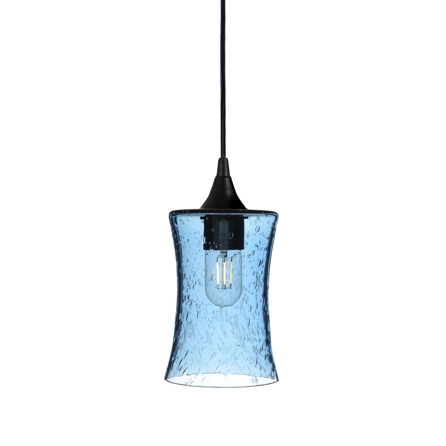 818 Single Pendant Light-Bicycle Glass Co-Matte Black 15ft Cord + Track Mount-Lunar-Steel Blue-Bicycle Glass Co