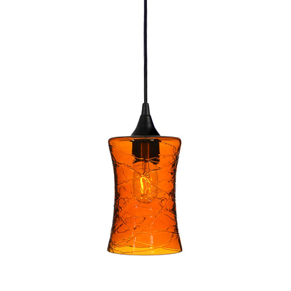 818 Single Pendant Light-Bicycle Glass Co-Matte Black - 4ft Cord-Spun-Golden Amber-Bicycle Glass Co