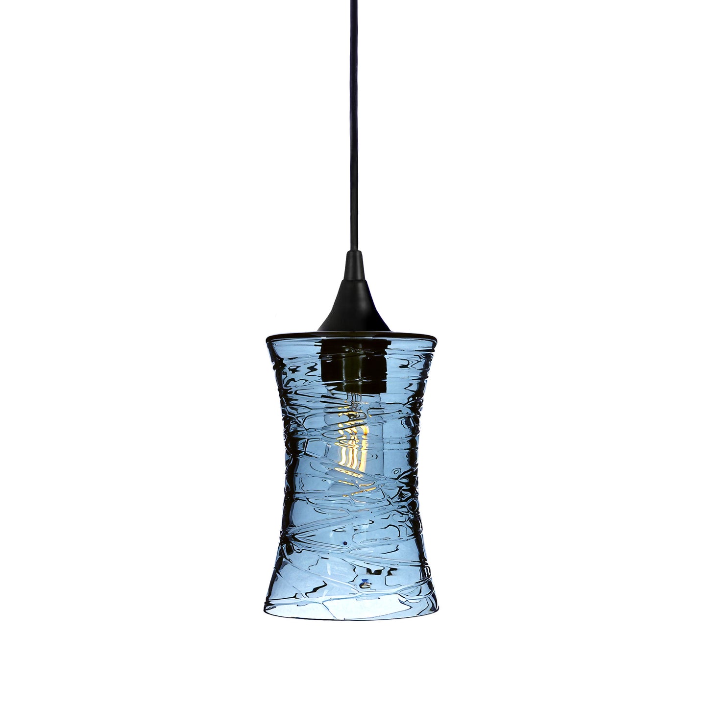 818 Single Pendant Light-Bicycle Glass Co-Matte Black - 4ft Cord-Spun-Steel Blue-Bicycle Glass Co