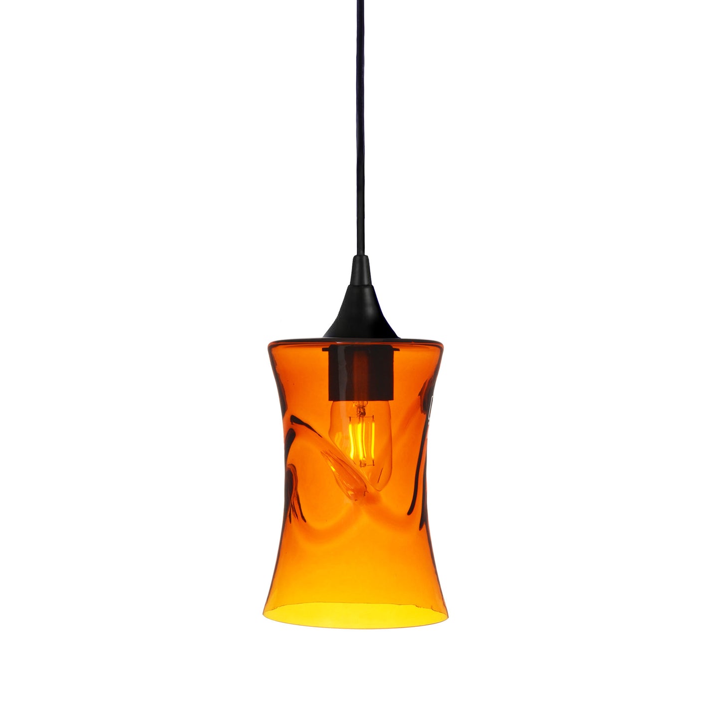 818 Single Pendant Light-Bicycle Glass Co-Matte Black 15ft Cord + Track Mount-Swell-Golden Amber-Bicycle Glass Co