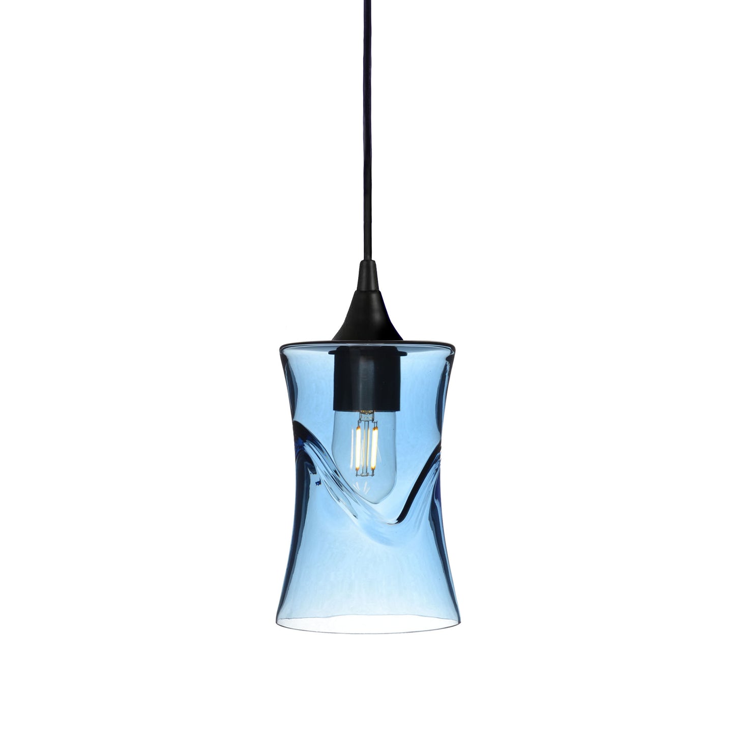 818 Single Pendant Light-Bicycle Glass Co-Matte Black 15ft Cord + Track Mount-Swell-Steel Blue-Bicycle Glass Co