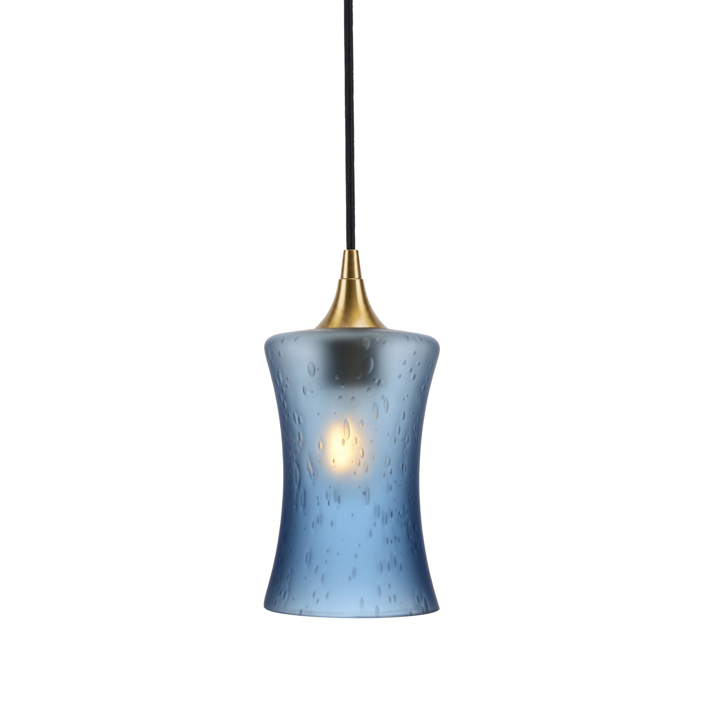 818 Single Pendant Light-Bicycle Glass Co-Polished Brass - 4ft Cord-Celestial-Steel Blue-Bicycle Glass Co