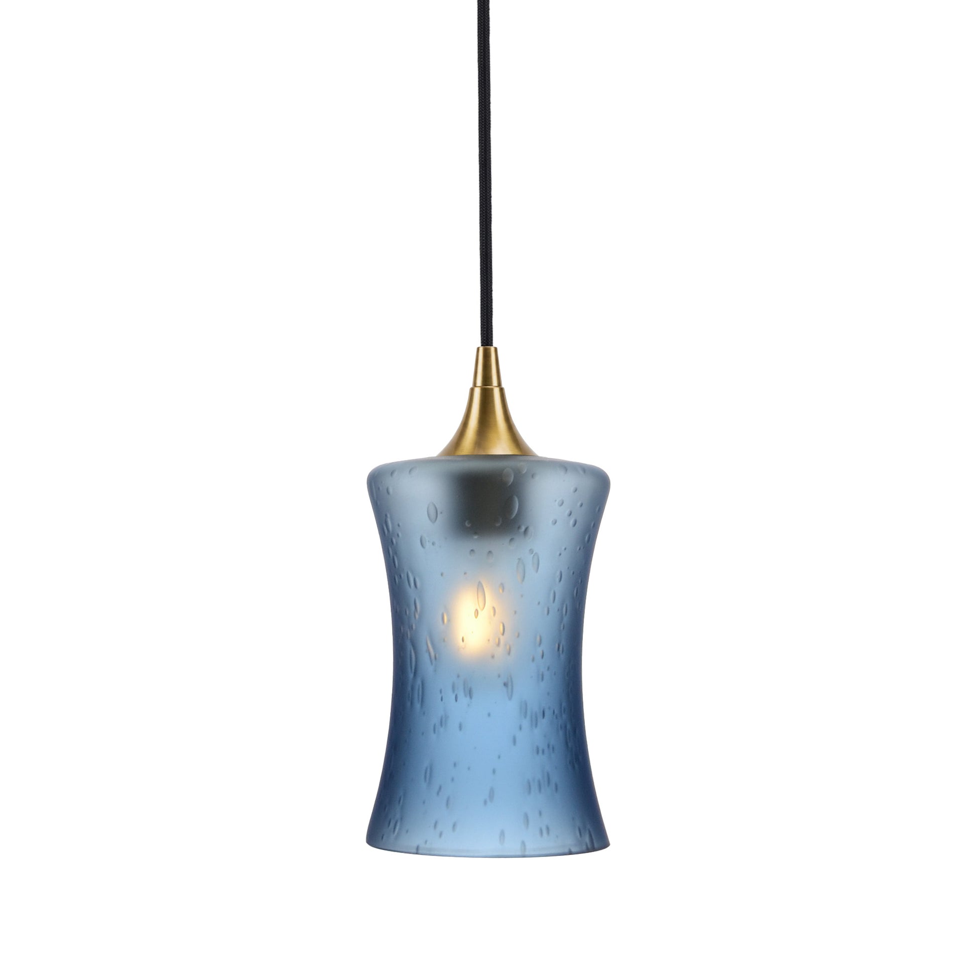 818 Single Pendant Light-Bicycle Glass Co-Polished Brass - 4ft Cord-Celestial-Steel Blue-Bicycle Glass Co