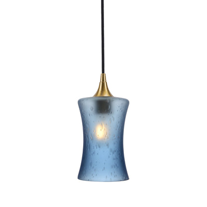 818 Single Pendant Light-Bicycle Glass Co-Polished Brass - 4ft Cord-Celestial-Steel Blue-Bicycle Glass Co