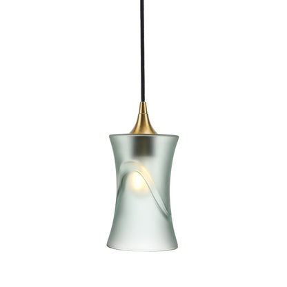 818 Single Pendant Light-Bicycle Glass Co-Polished Brass - 4ft Cord-Glacial-Eco Clear-Bicycle Glass Co