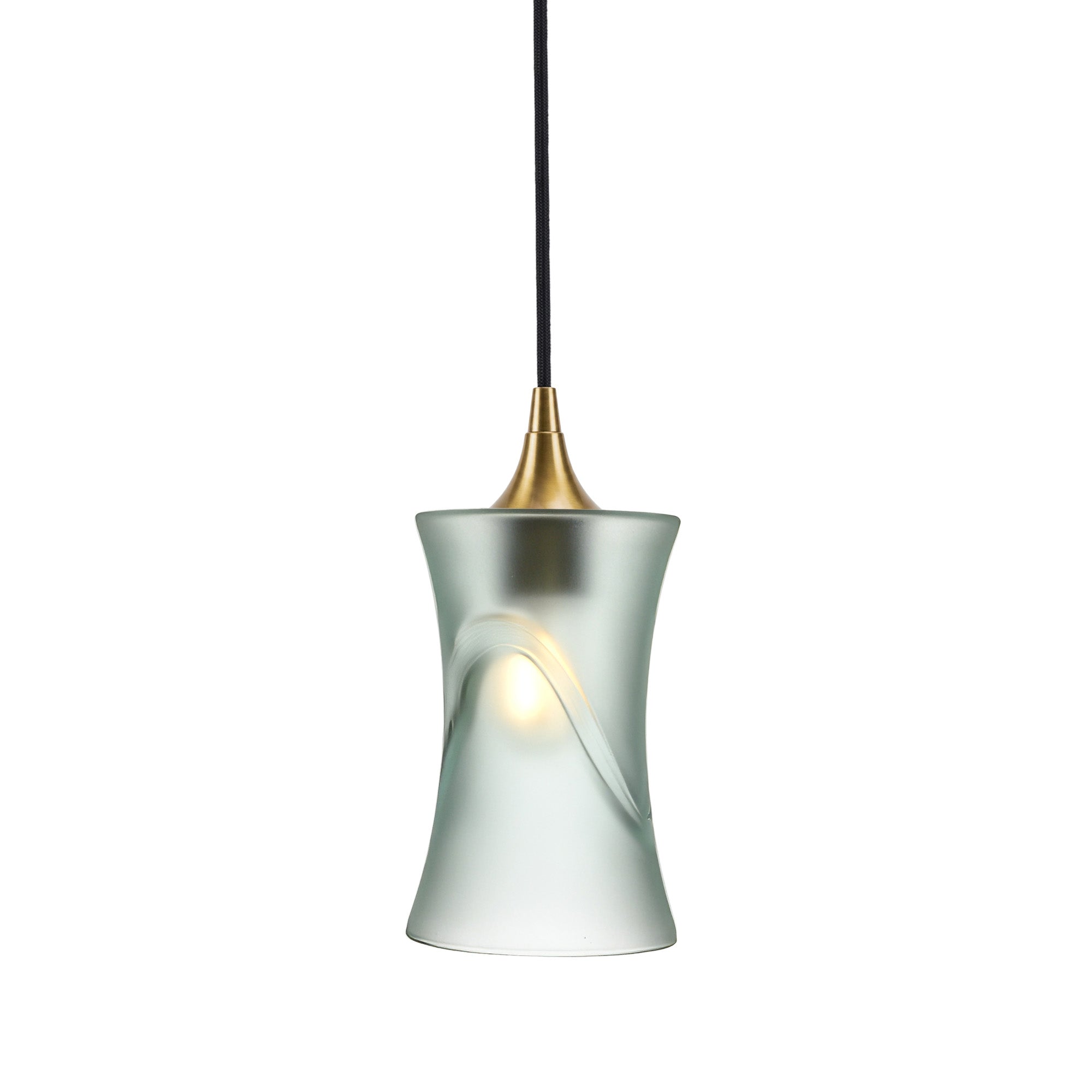 818 Single Pendant Light-Bicycle Glass Co-Polished Brass - 4ft Cord-Glacial-Eco Clear-Bicycle Glass Co