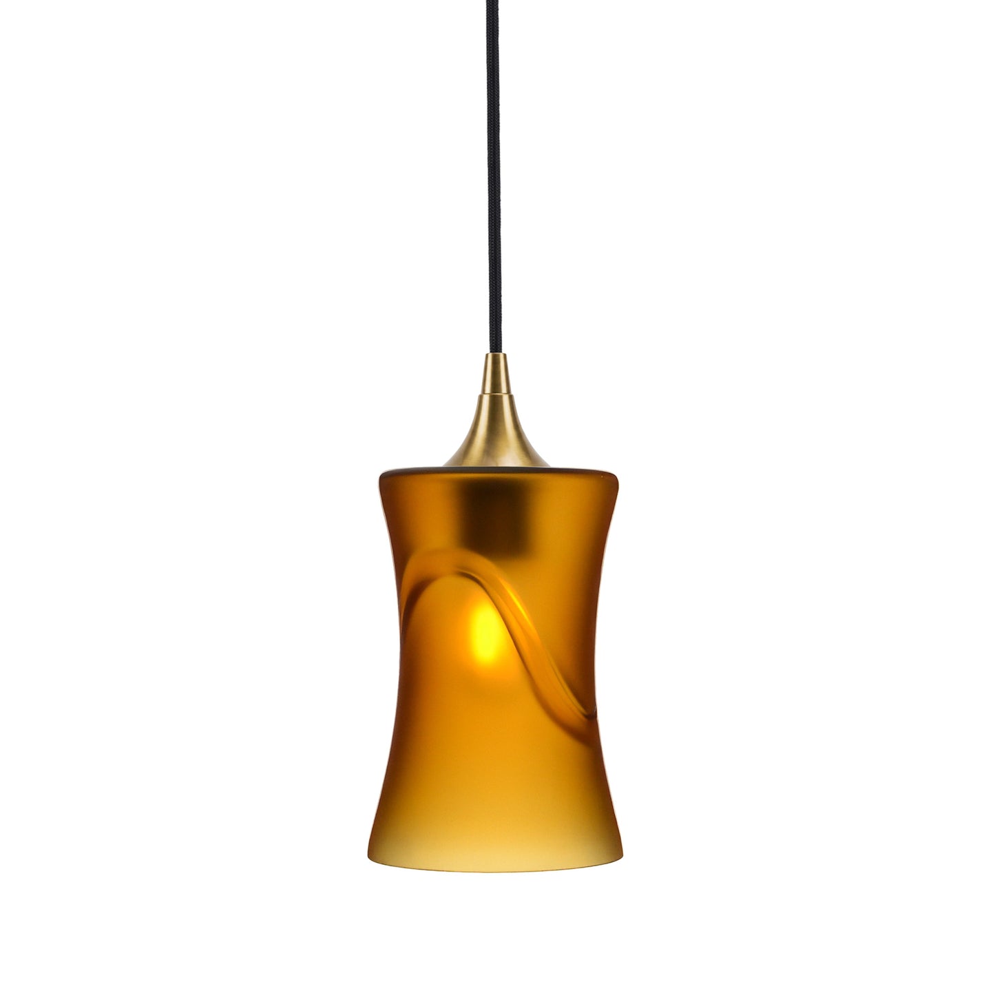 818 Single Pendant Light-Bicycle Glass Co-Polished Brass - 4ft Cord-Glacial-Golden Amber-Bicycle Glass Co