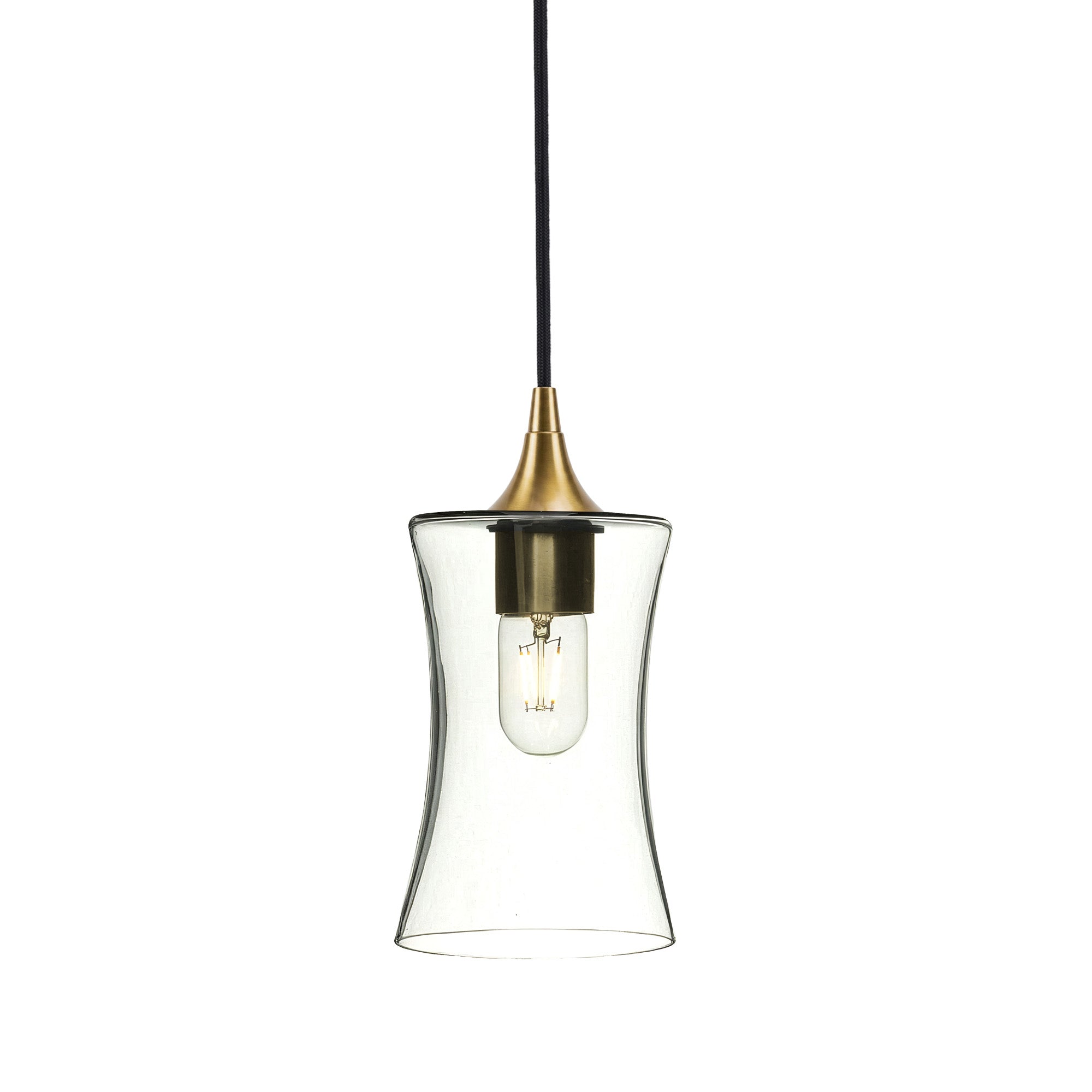818 Single Pendant Light-Bicycle Glass Co-Polished Brass - 4ft Cord-Lucent-Eco Clear-Bicycle Glass Co