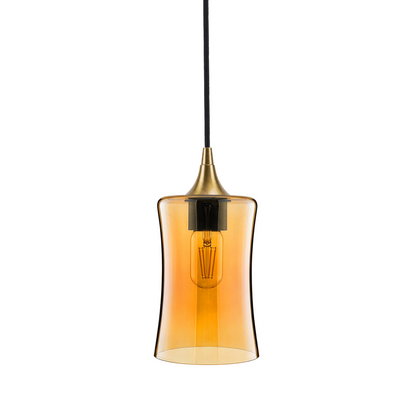 818 Single Pendant Light-Bicycle Glass Co-Polished Brass - 4ft Cord-Lucent-Golden Amber-Bicycle Glass Co