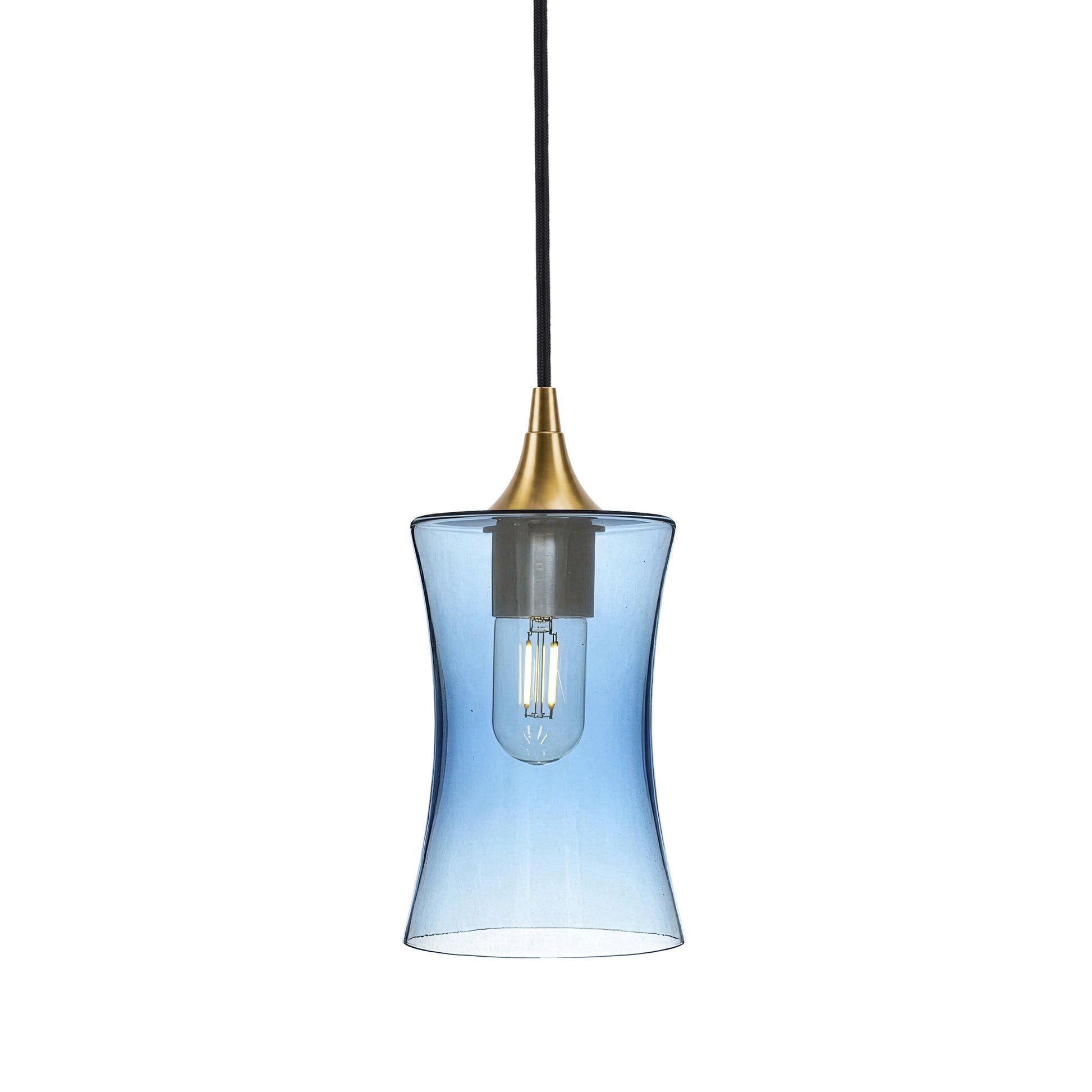 818 Single Pendant Light-Bicycle Glass Co-Polished Brass - 4ft Cord-Lucent-Steel Blue-Bicycle Glass Co