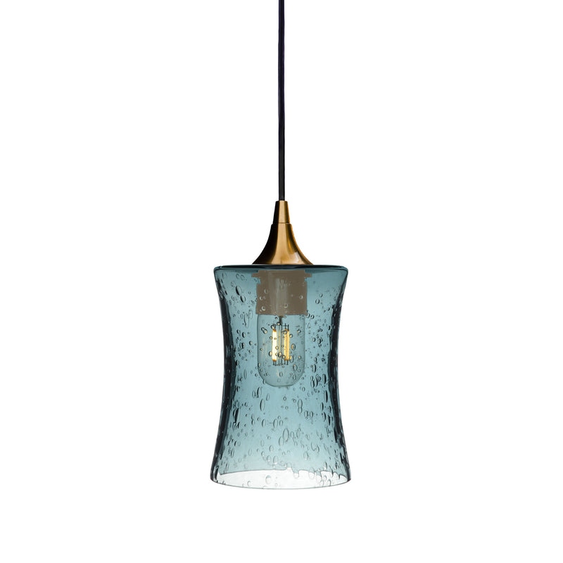 818 Single Pendant Light – Polished Brass - 8ft Downrod / Lunar / Slate Gray