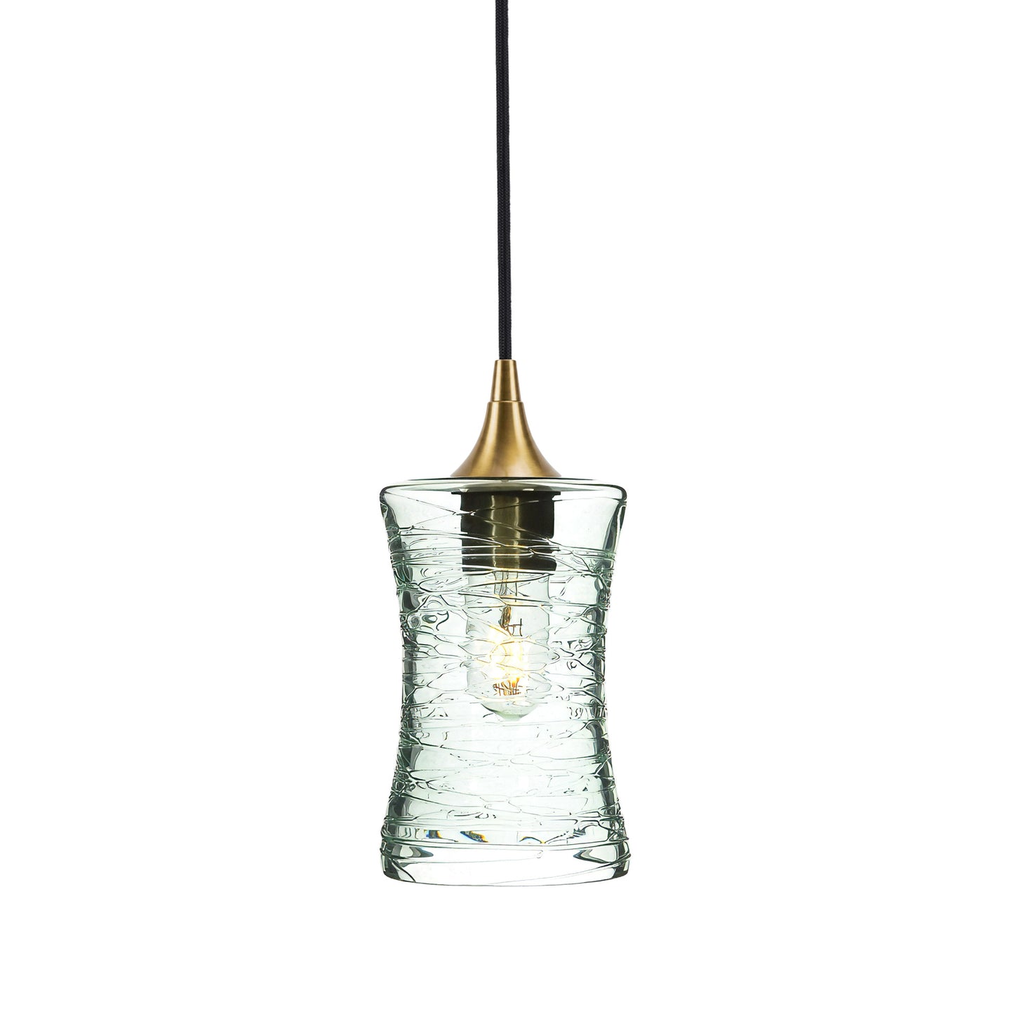 818 Single Pendant Light-Bicycle Glass Co-Polished Brass - 4ft Cord-Spun-Eco Clear-Bicycle Glass Co