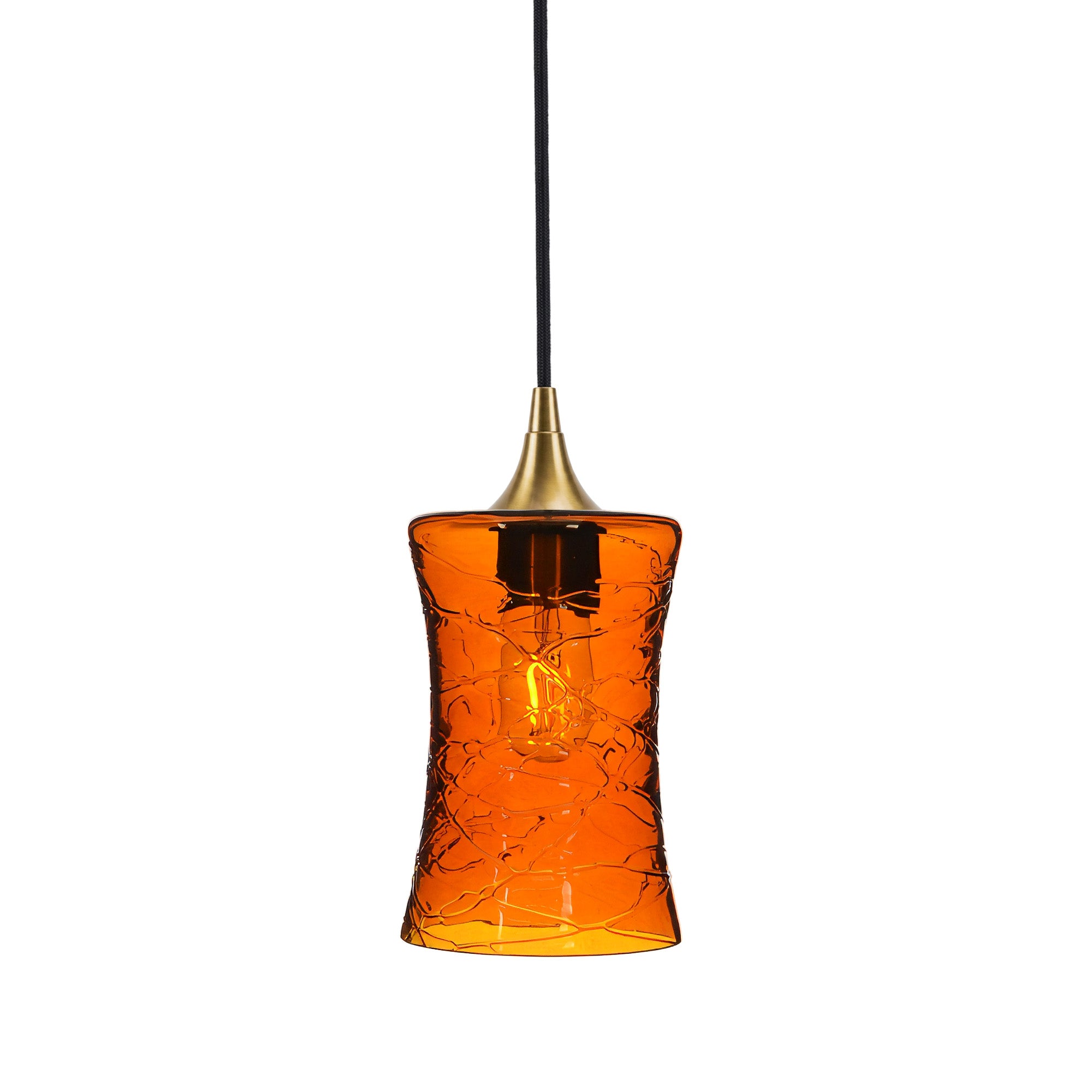 818 Single Pendant Light-Bicycle Glass Co-Polished Brass - 4ft Cord-Spun-Golden Amber-Bicycle Glass Co
