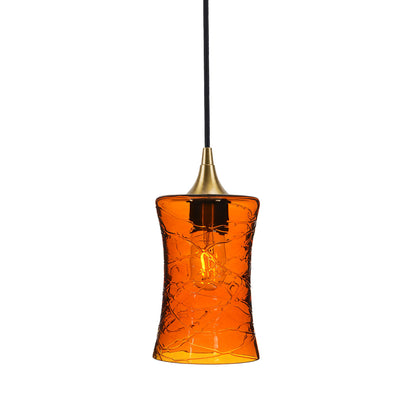 818 Single Pendant Light-Bicycle Glass Co-Polished Brass - 4ft Cord-Spun-Golden Amber-Bicycle Glass Co