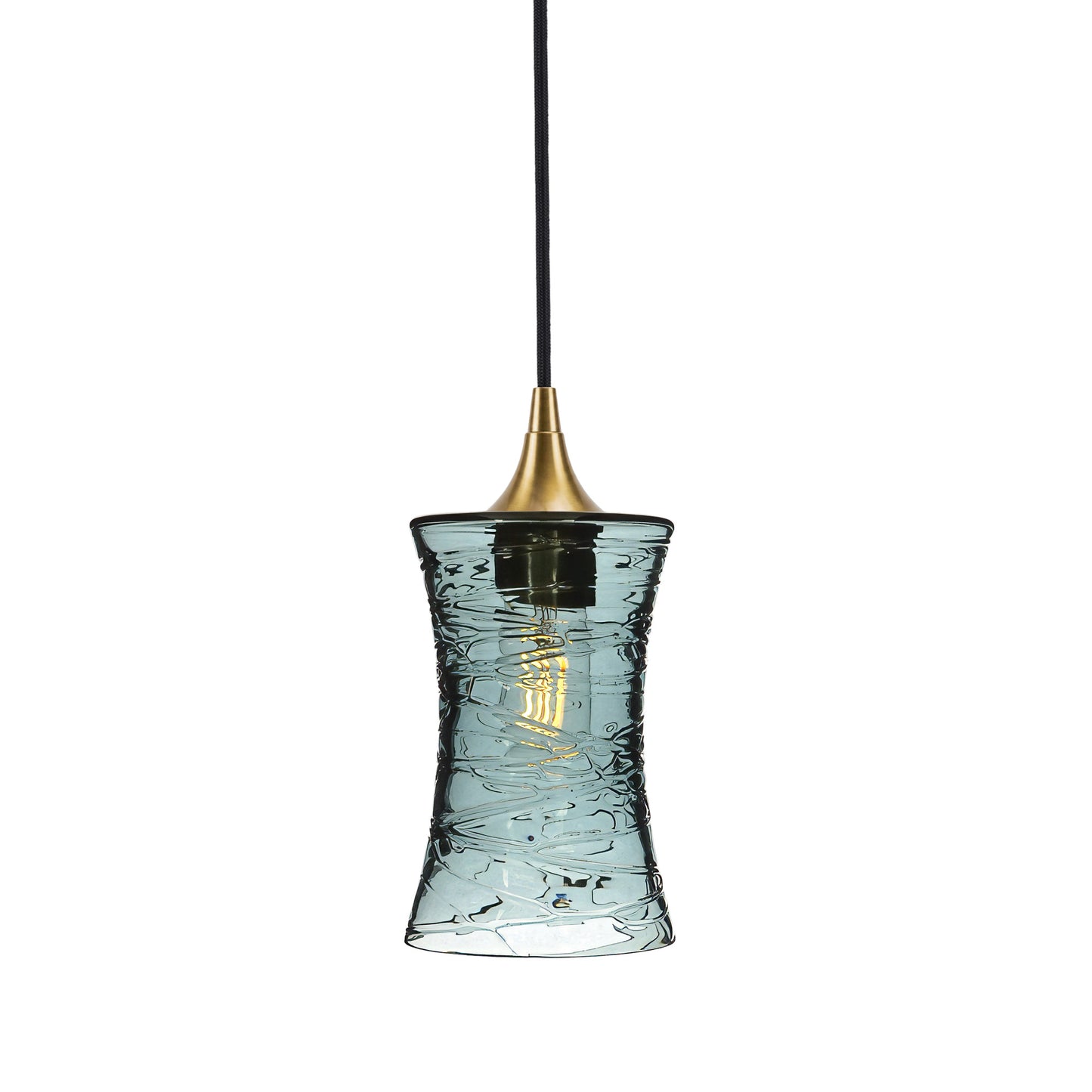 818 Single Pendant Light-Bicycle Glass Co-Polished Brass - 4ft Cord-Spun-Slate Gray-Bicycle Glass Co