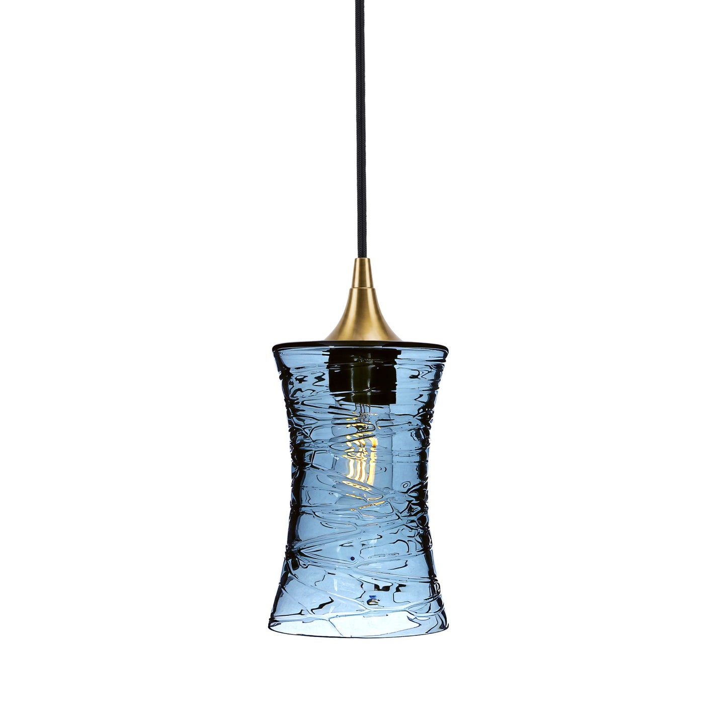 818 Single Pendant Light-Bicycle Glass Co-Polished Brass - 4ft Cord-Spun-Steel Blue-Bicycle Glass Co