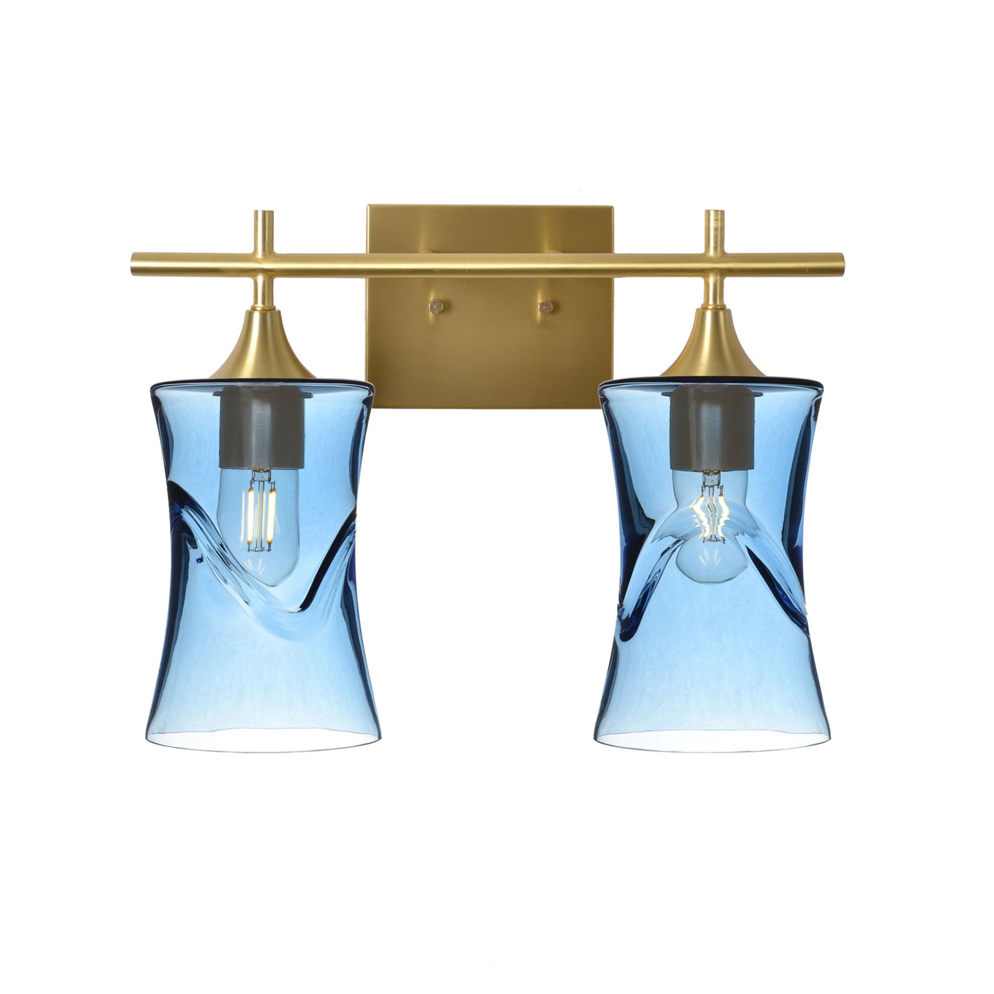 818 Swell: 2 Light Wall Vanity-Glass-Bicycle Glass Co - Hotshop-Steel Blue-Polished Brass-Bicycle Glass Co