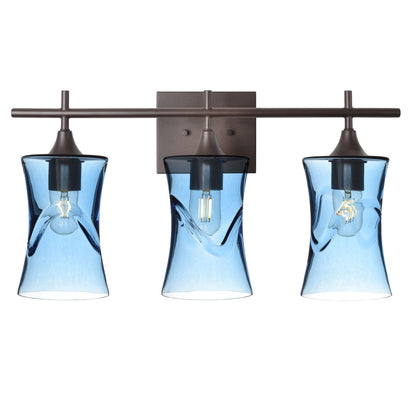 818 Swell: 3 Light Wall Vanity-Glass-Bicycle Glass Co - Hotshop-Steel Blue-Antique Bronze-Bicycle Glass Co