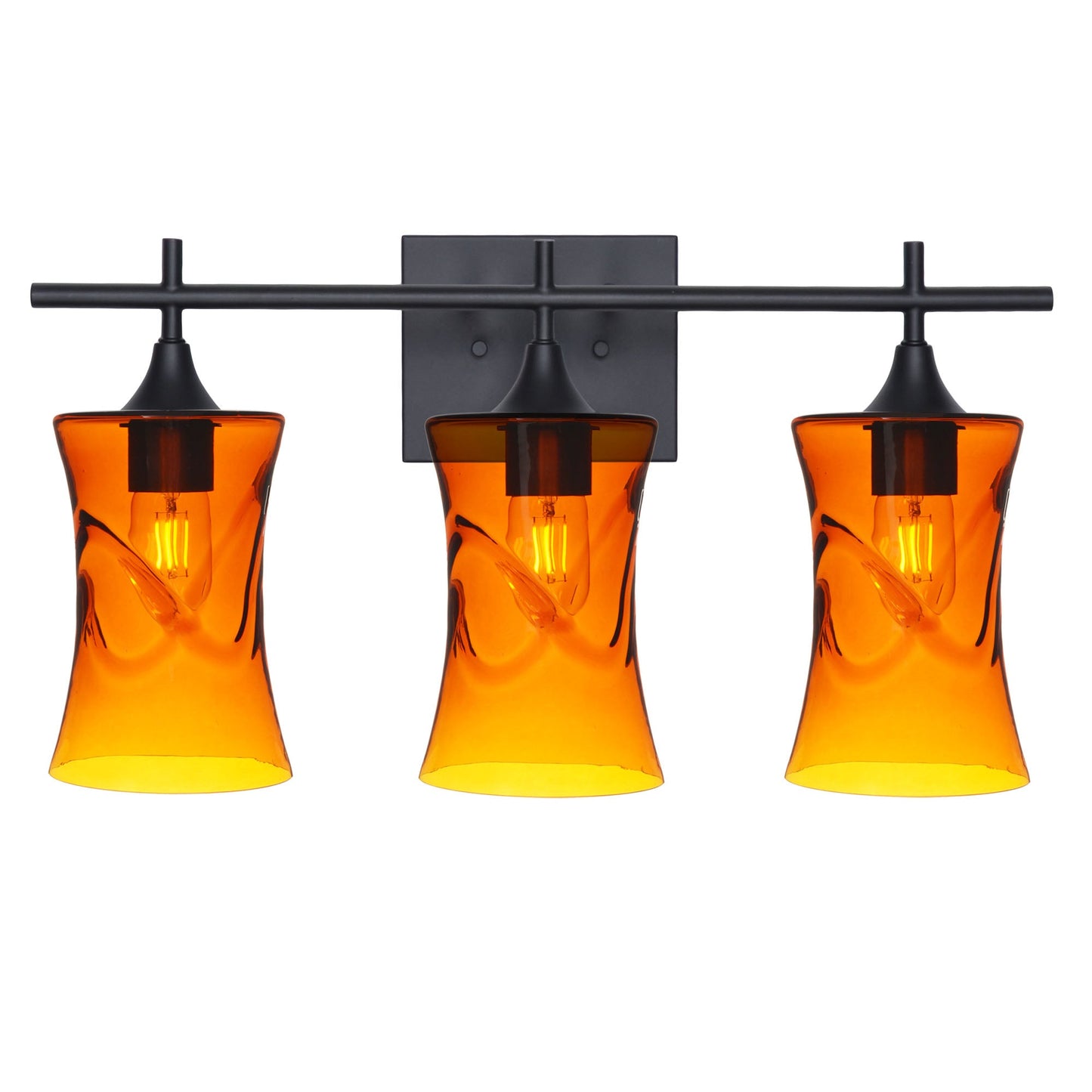 818 Swell: 3 Light Wall Vanity-Glass-Bicycle Glass Co - Hotshop-Golden Amber-Matte Black-Bicycle Glass Co