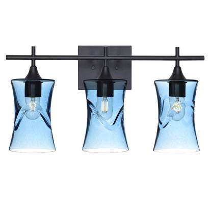 818 Swell: 3 Light Wall Vanity-Glass-Bicycle Glass Co - Hotshop-Steel Blue-Matte Black-Bicycle Glass Co