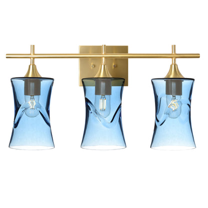 818 Swell: 3 Light Wall Vanity-Glass-Bicycle Glass Co - Hotshop-Steel Blue-Polished Brass-Bicycle Glass Co