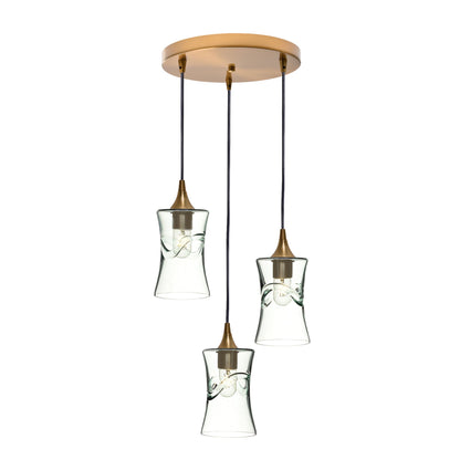 818 Swell: 3 Pendant Cascade Chandelier-Glass-Bicycle Glass Co - Hotshop-Eco Clear-Polished Brass-Bicycle Glass Co