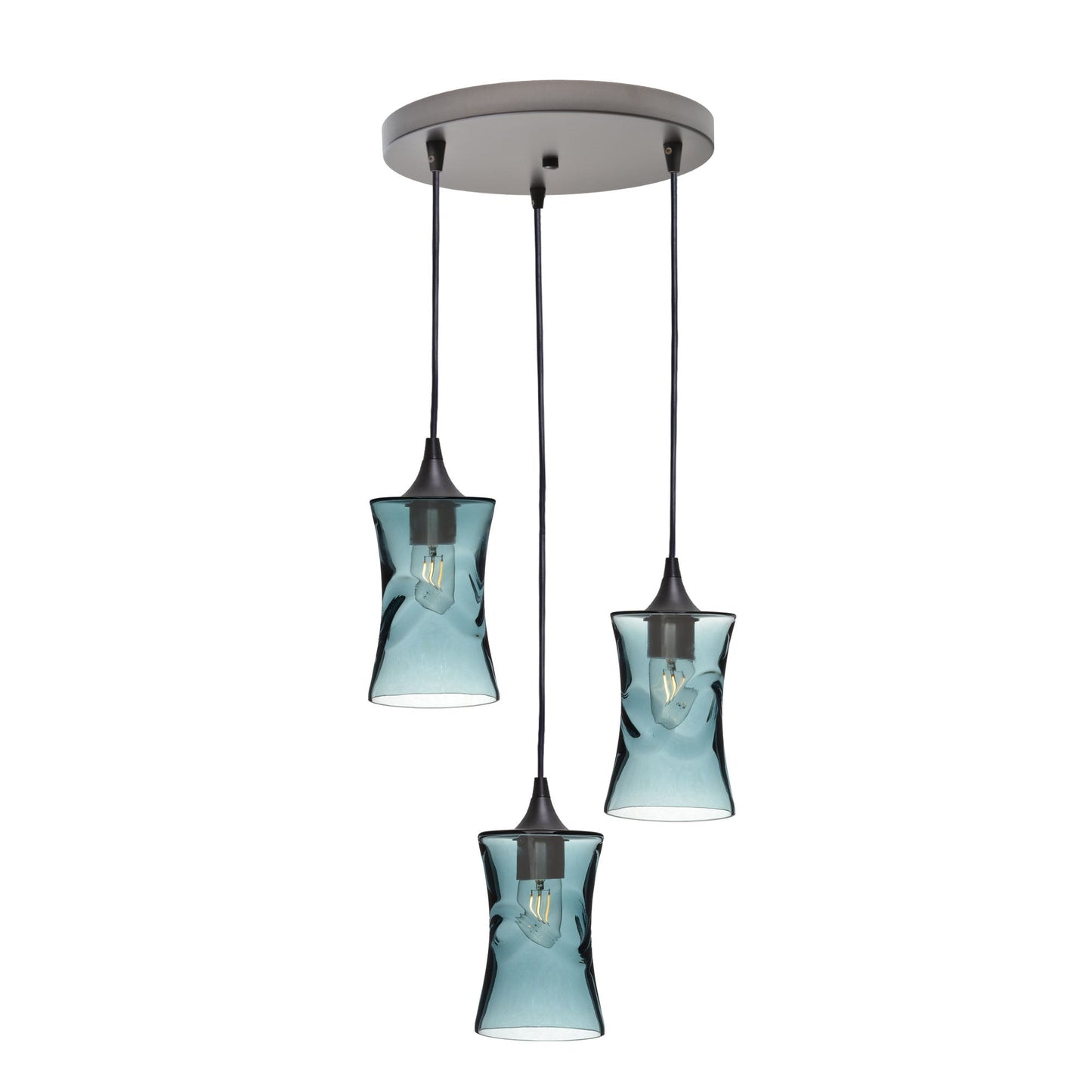 818 Swell: 3 Pendant Cascade Chandelier-Glass-Bicycle Glass Co - Hotshop-Slate Gray-Antique Bronze-Bicycle Glass Co