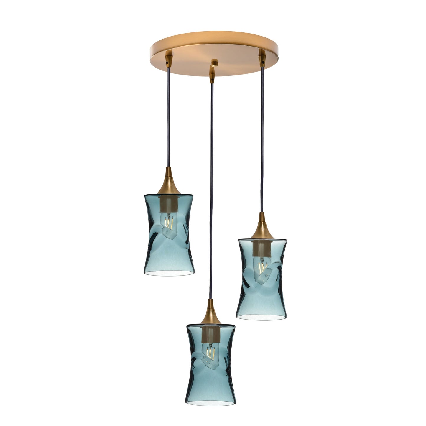 818 Swell: 3 Pendant Cascade Chandelier-Glass-Bicycle Glass Co - Hotshop-Slate Gray-Polished Brass-Bicycle Glass Co