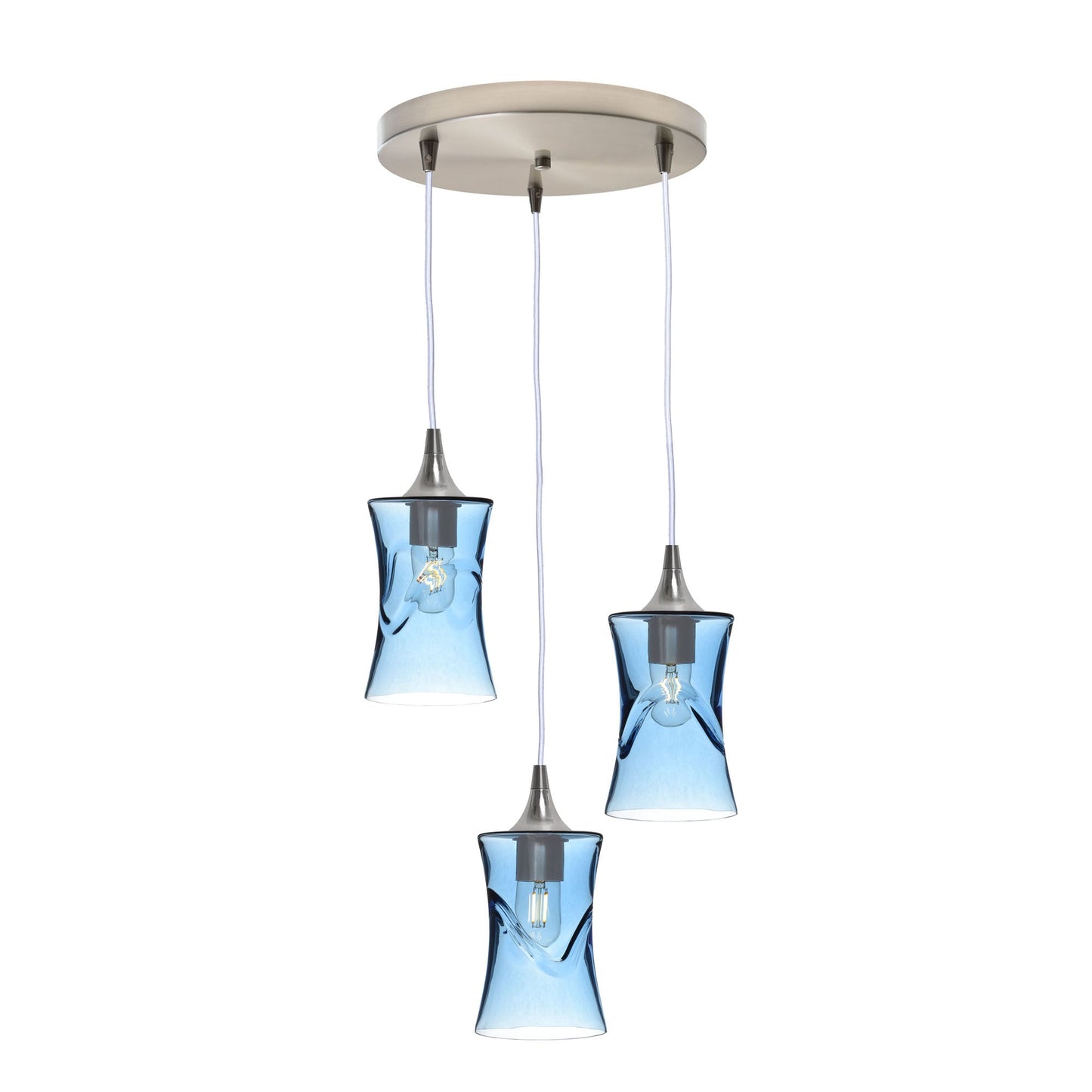 818 Swell: 3 Pendant Cascade Chandelier-Glass-Bicycle Glass Co - Hotshop-Steel Blue-Brushed Nickel-Bicycle Glass Co