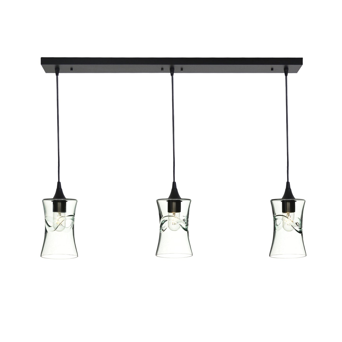 818 Swell: 3 Pendant Linear Chandelier-Glass-Bicycle Glass Co - Hotshop-Eco Clear-Matte Black-Bicycle Glass Co