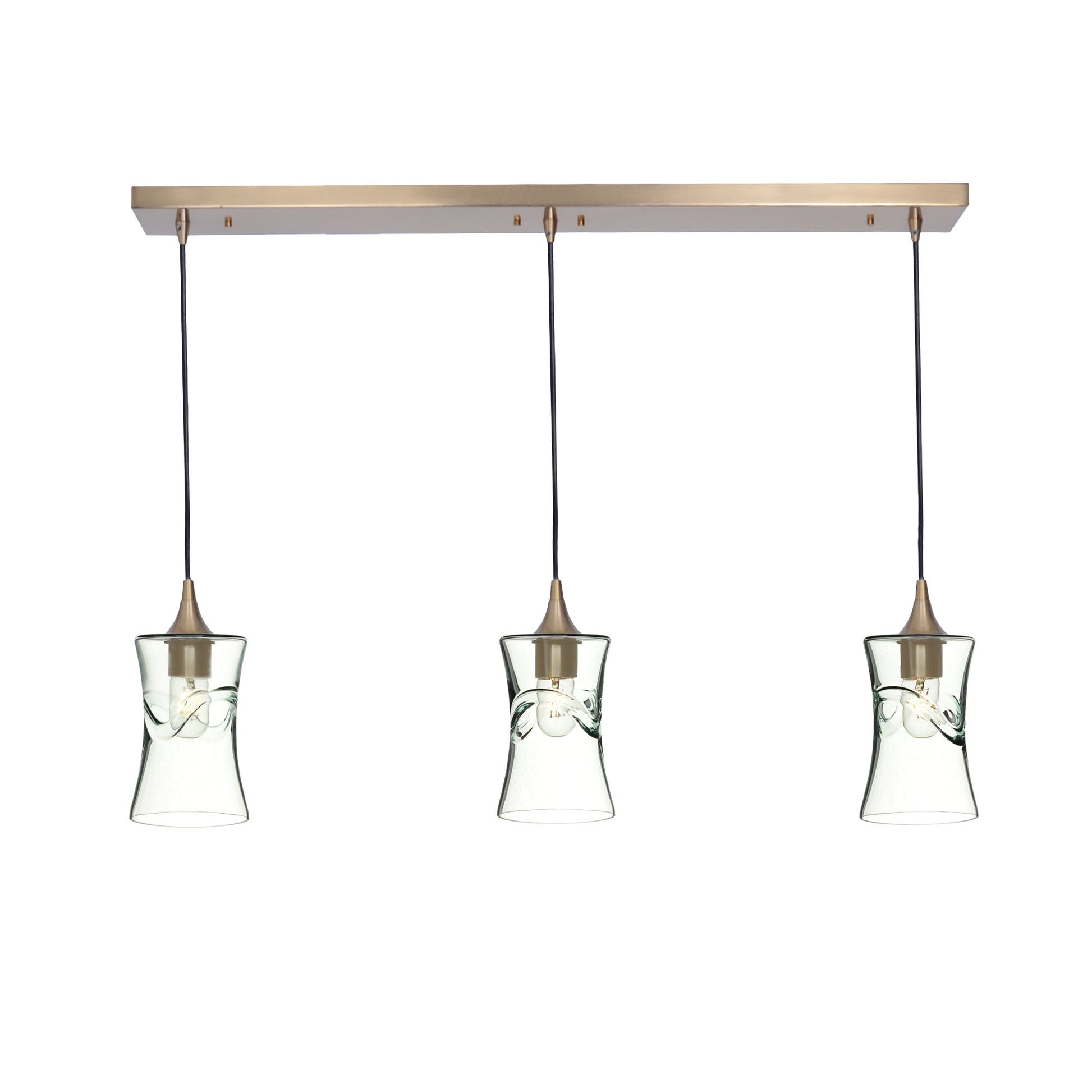 818 Swell: 3 Pendant Linear Chandelier-Glass-Bicycle Glass Co - Hotshop-Eco Clear-Polished Brass-Bicycle Glass Co