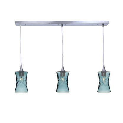 818 Swell: 3 Pendant Linear Chandelier-Glass-Bicycle Glass Co - Hotshop-Slate Gray-Brushed Nickel-Bicycle Glass Co