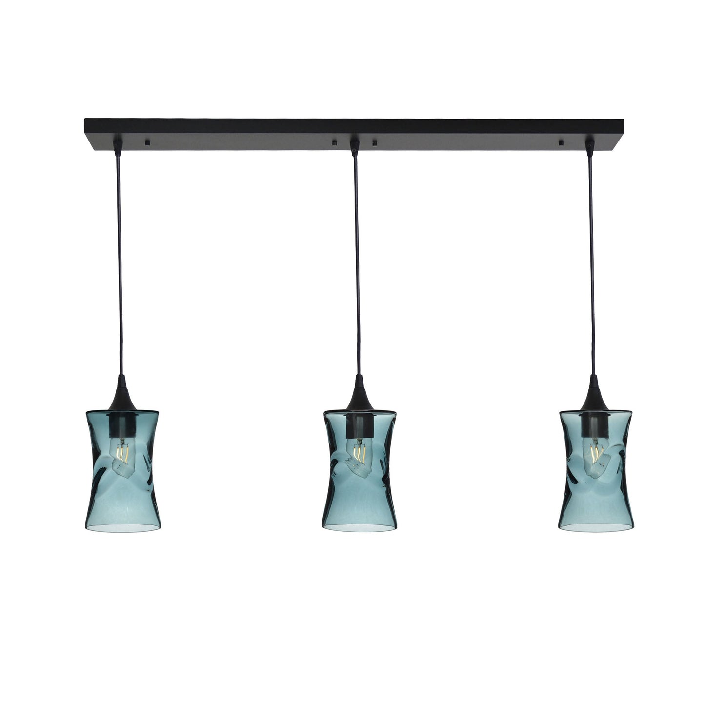 818 Swell: 3 Pendant Linear Chandelier-Glass-Bicycle Glass Co - Hotshop-Slate Gray-Matte Black-Bicycle Glass Co