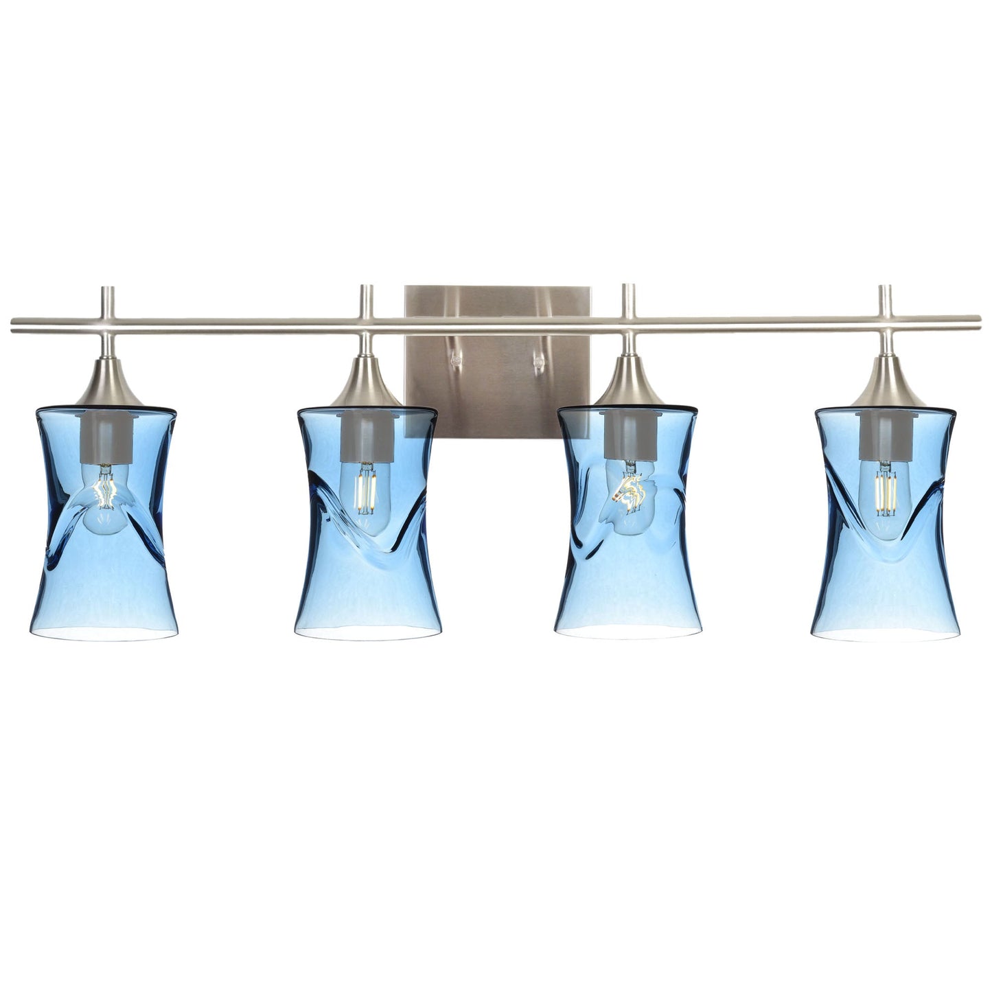 818 Swell: 4 Light Wall Vanity-Glass-Bicycle Glass Co - Hotshop-Steel Blue-Brushed Nickel-Bicycle Glass Co