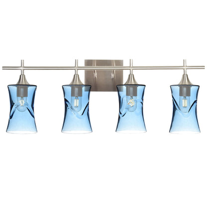 818 Swell: 4 Light Wall Vanity-Glass-Bicycle Glass Co - Hotshop-Steel Blue-Brushed Nickel-Bicycle Glass Co