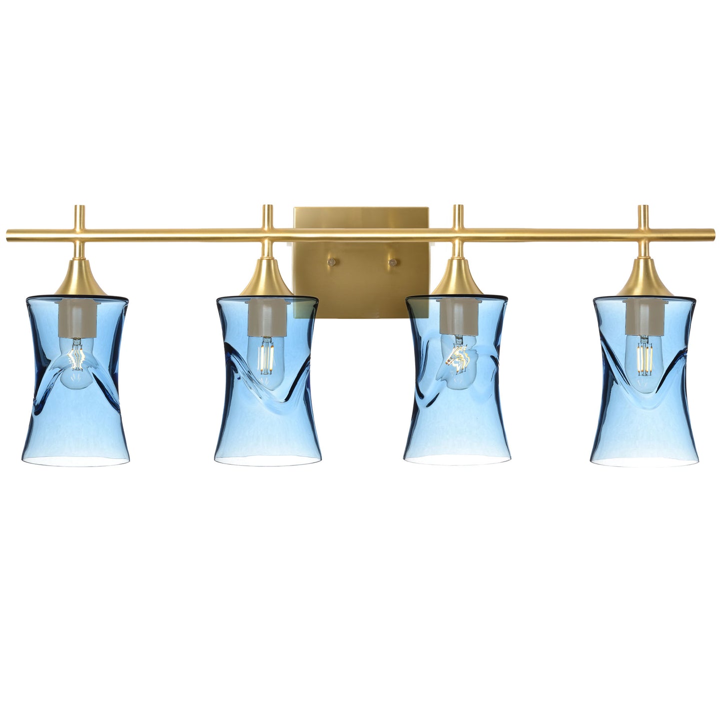 818 Swell: 4 Light Wall Vanity-Glass-Bicycle Glass Co - Hotshop-Steel Blue-Polished Brass-Bicycle Glass Co