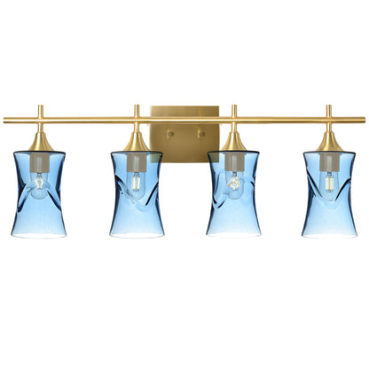 818 Swell: 4 Light Wall Vanity-Glass-Bicycle Glass Co - Hotshop-Steel Blue-Polished Brass-Bicycle Glass Co
