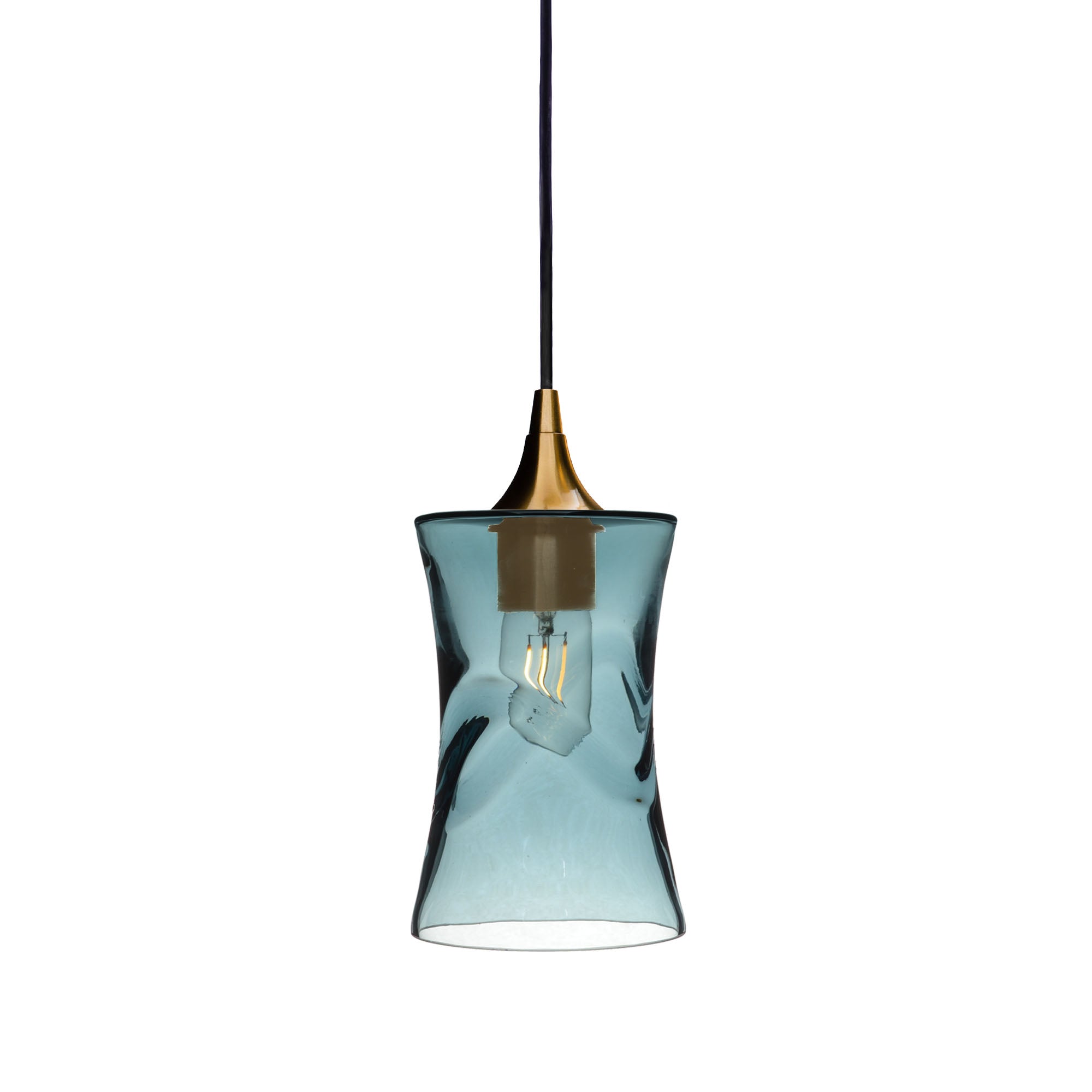 818 Swell: Single Pendant Light-Glass-Bicycle Glass Co - Hotshop-Slate Gray-Polished Brass-Bicycle Glass Co