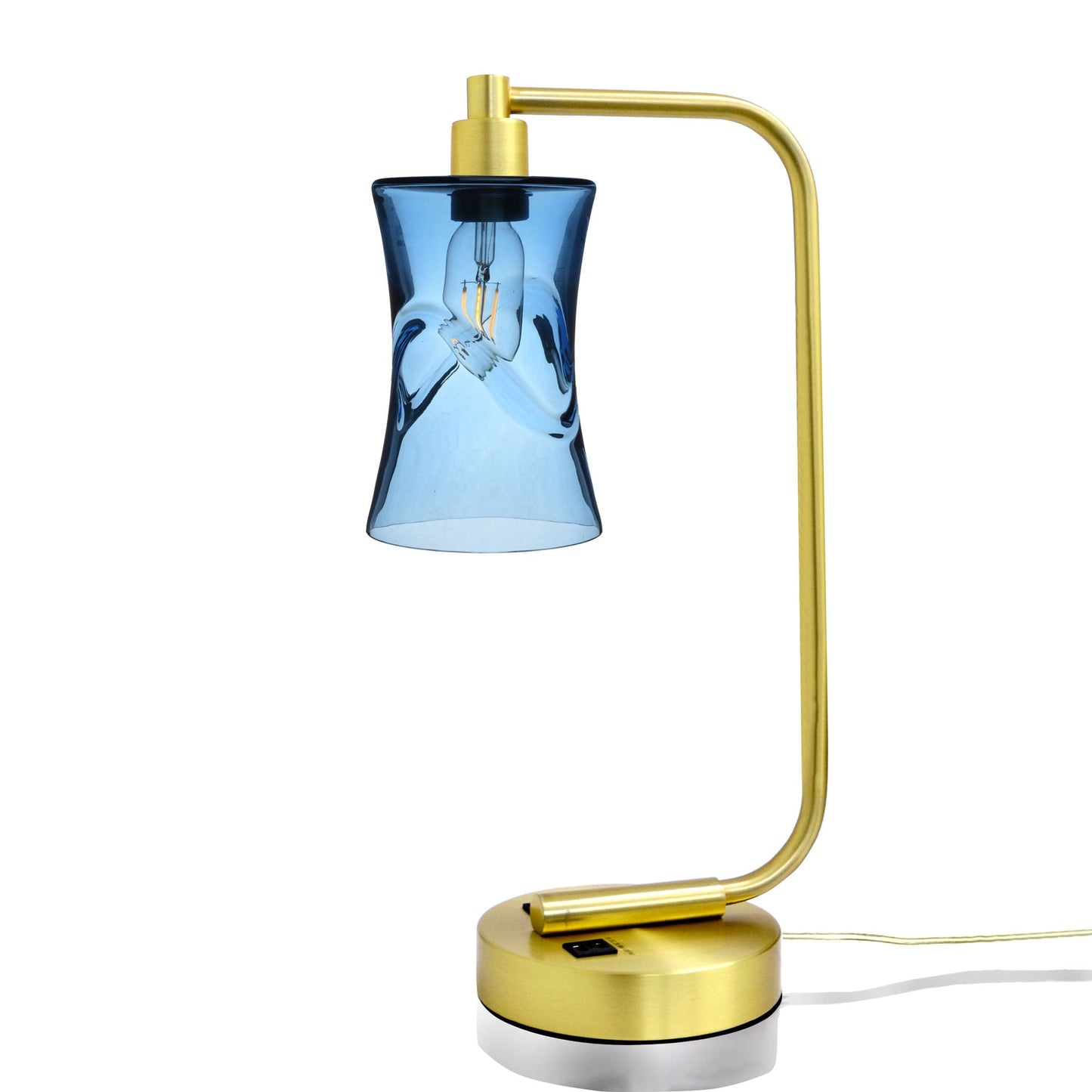 818 Swell: Table Lamp-Glass-Bicycle Glass Co - Hotshop-Steel Blue-Satin Brass-Bicycle Glass Co