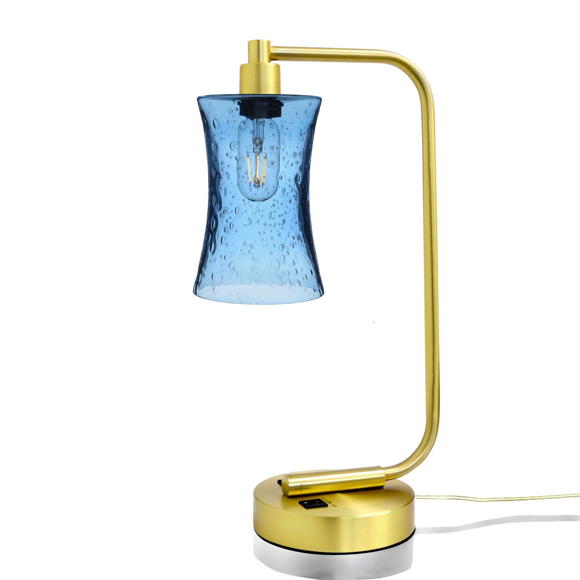 818 Table Lamp-Glass-Bicycle Glass Co - Hotshop-Lunar-Steel Blue-Satin Brass-Bicycle Glass Co
