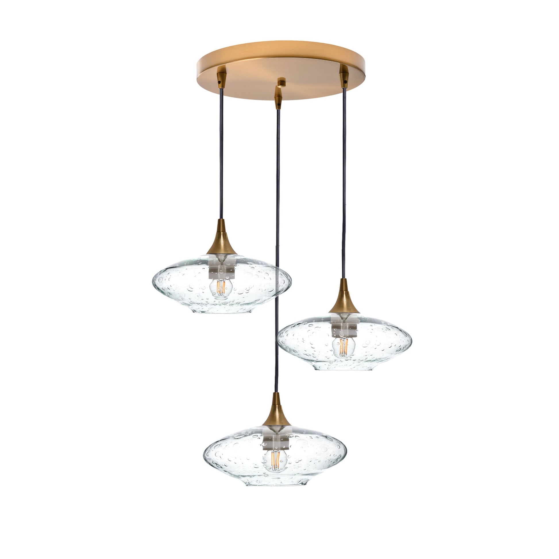 951 Lunar: 3 Pendant Cascade Chandelier-Glass-Bicycle Glass Co - Hotshop-Eco Clear-Polished Brass-Bicycle Glass Co
