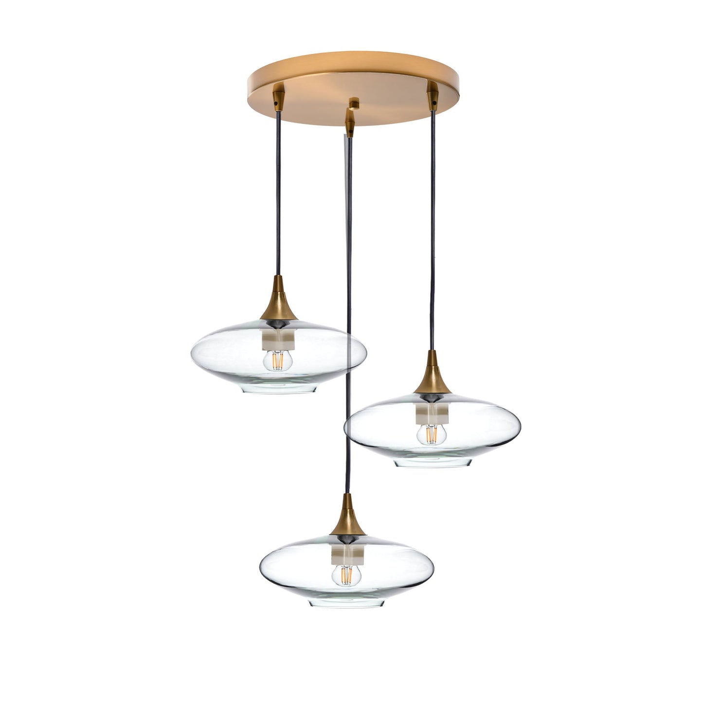 951 Lucent: 3 Pendant Cascade Chandelier-Glass-Bicycle Glass Co - Hotshop-Eco Clear-Polished Brass-Bicycle Glass Co