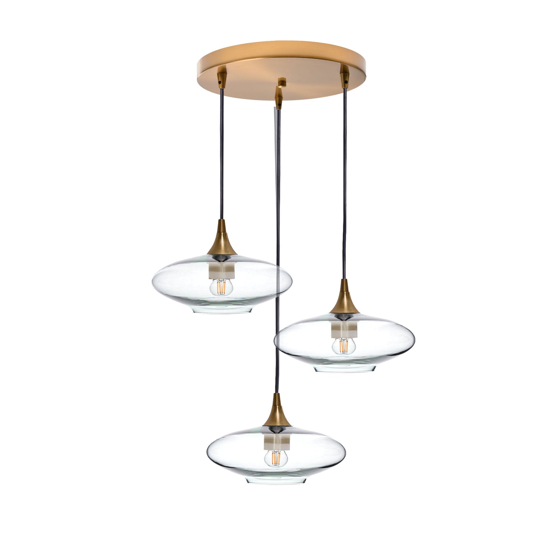 951 Lucent: 3 Pendant Cascade Chandelier-Glass-Bicycle Glass Co - Hotshop-Eco Clear-Polished Brass-Bicycle Glass Co