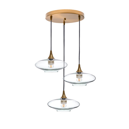 951 Lucent: 3 Pendant Cascade Chandelier-Glass-Bicycle Glass Co - Hotshop-Eco Clear-Polished Brass-Bicycle Glass Co