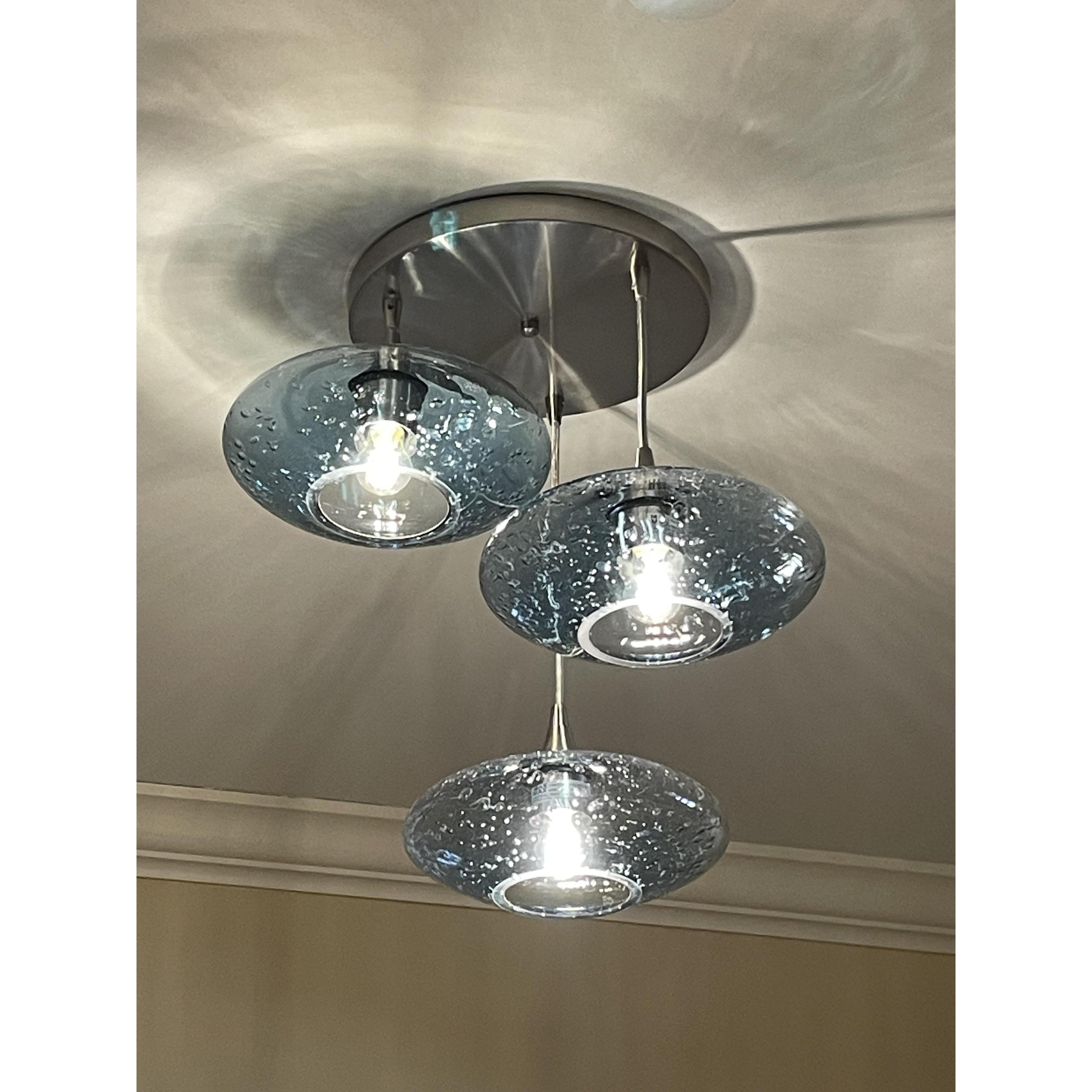 951 3 Pendant Cascade Chandelier-Glass-Bicycle Glass Co-Lunar-Steel Blue-Matte Black - 4ft Cord-Bicycle Glass Co