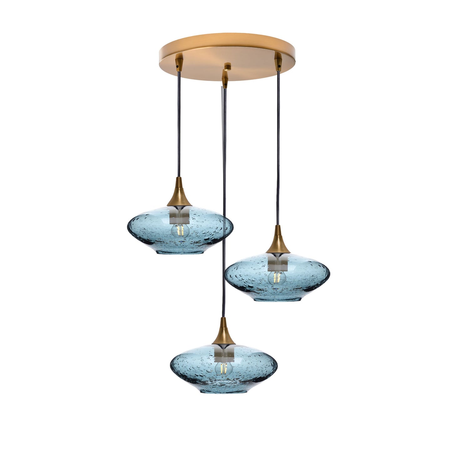 951 Lunar: 3 Pendant Cascade Chandelier-Glass-Bicycle Glass Co - Hotshop-Slate Gray-Polished Brass-Bicycle Glass Co