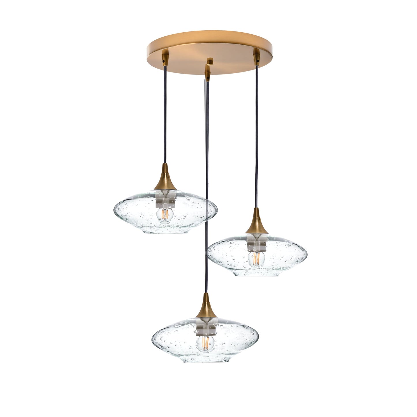 951 Lunar: 3 Pendant Cascade Chandelier-Glass-Bicycle Glass Co - Hotshop-Eco Clear-Polished Brass-Bicycle Glass Co