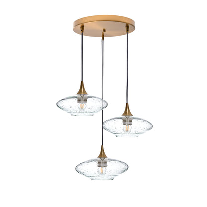 951 Lunar: 3 Pendant Cascade Chandelier-Glass-Bicycle Glass Co - Hotshop-Eco Clear-Polished Brass-Bicycle Glass Co