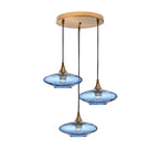 951 Lunar: 3 Pendant Cascade Chandelier-Glass-Bicycle Glass Co - Hotshop-Steel Blue-Polished Brass-Bicycle Glass Co