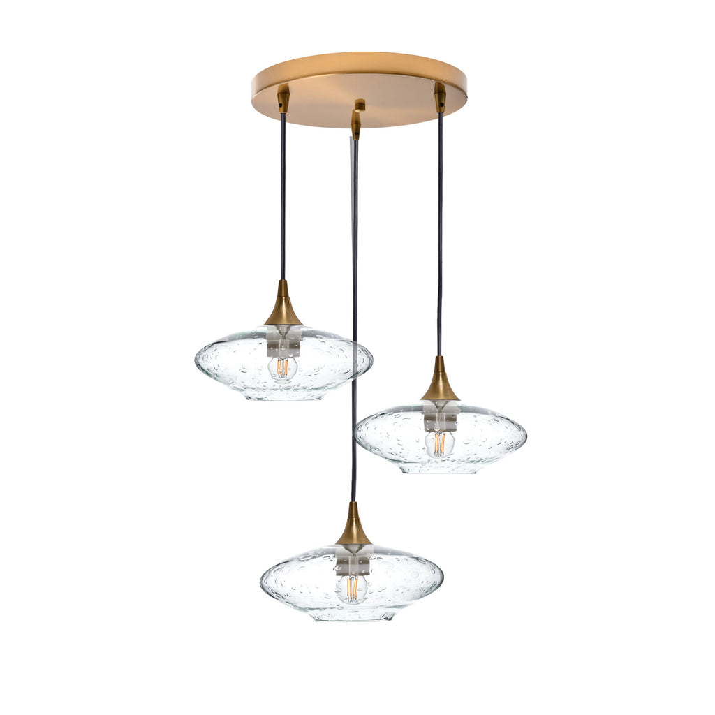 951 Lunar: 3 Pendant Cascade Chandelier-Glass-Bicycle Glass Co - Hotshop-Eco Clear-Polished Brass-Bicycle Glass Co